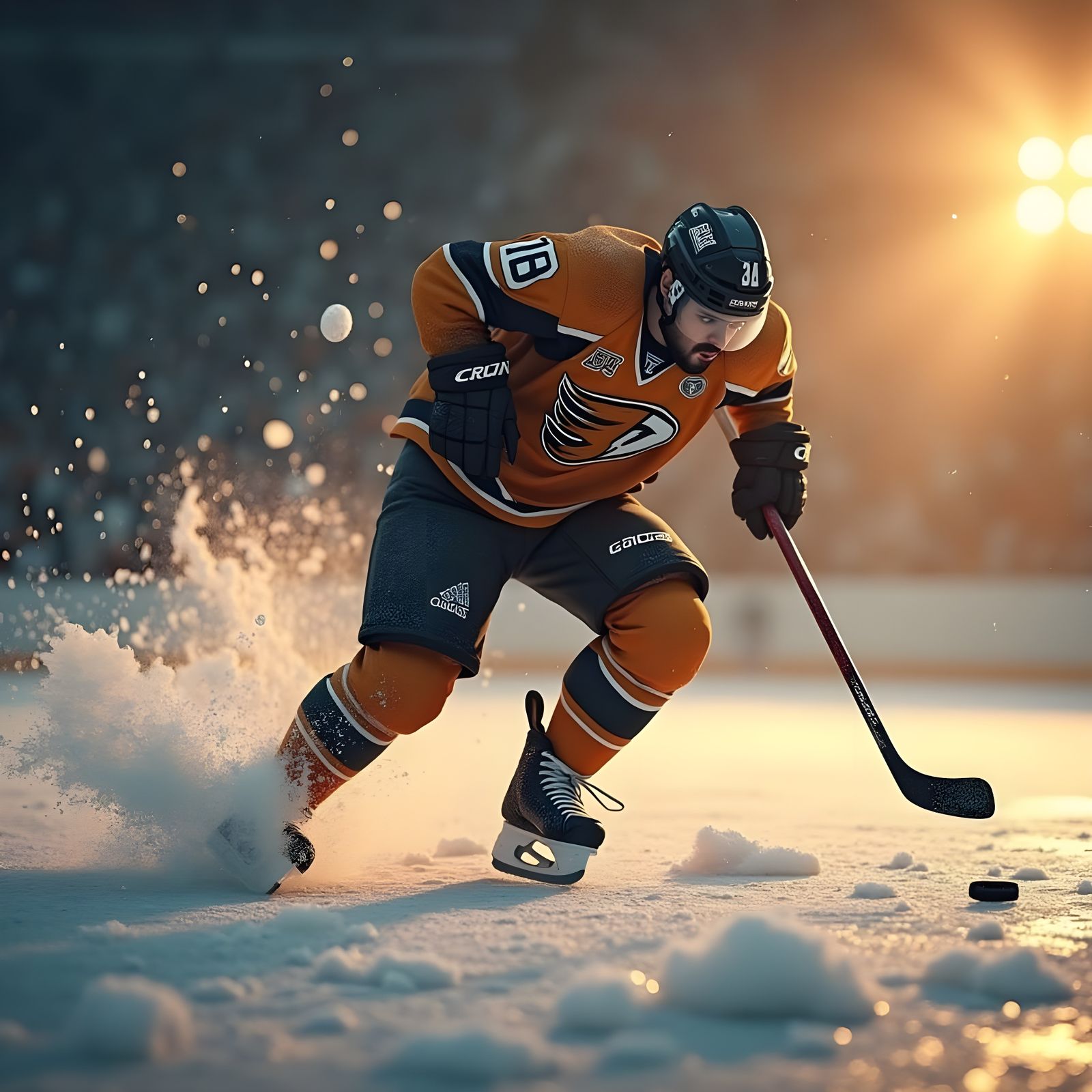 Hockey Player in Intense Studio Shot with Golden Lighting