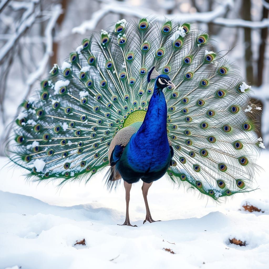 Peacock in Majestic Winter Regalia