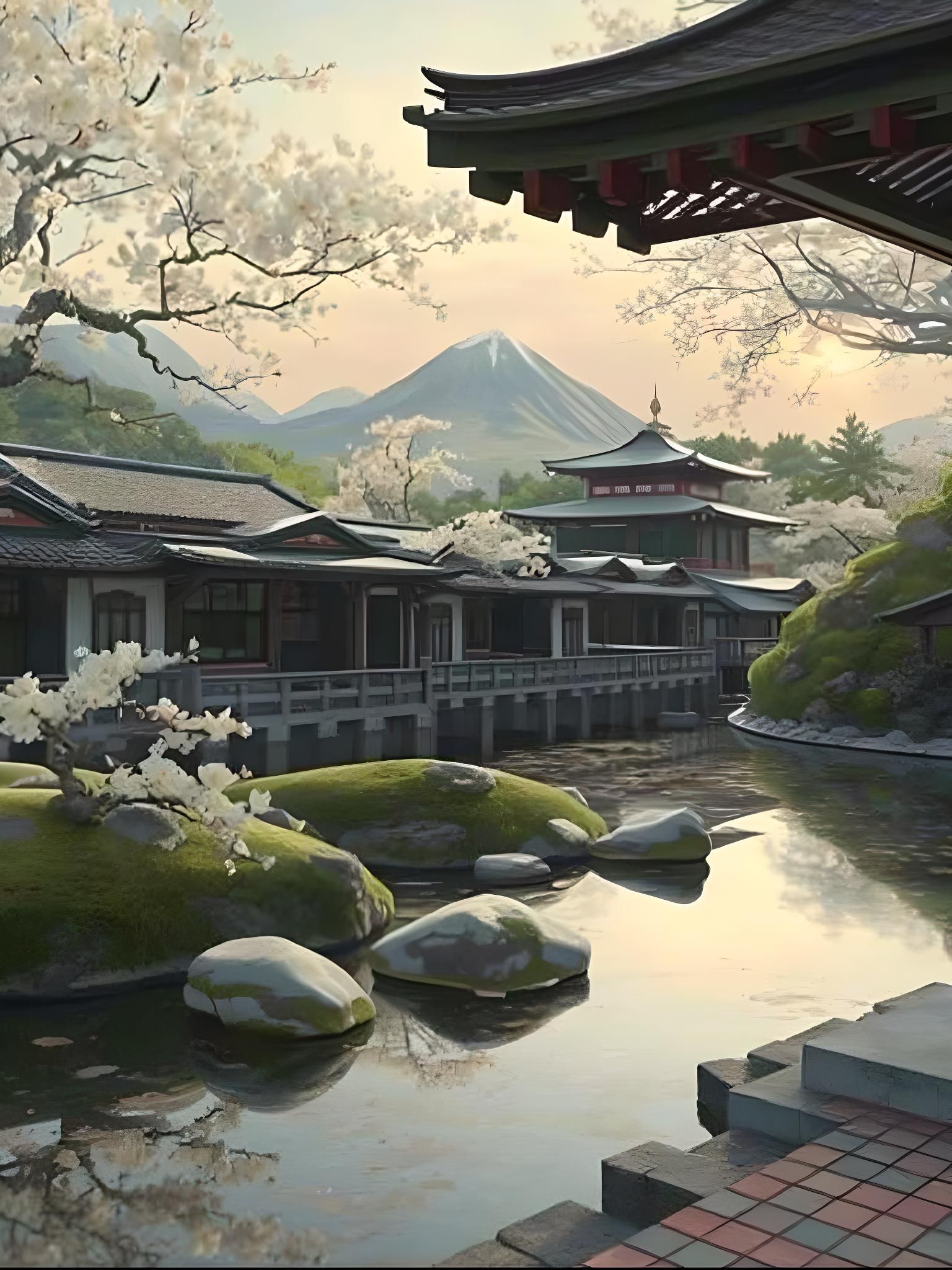 Intricate Japanese Garden Scene in HDR