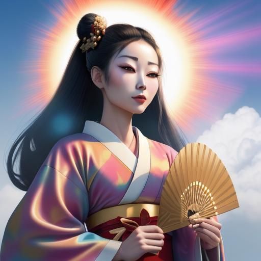 Geisha with Fan: Psychedelic Optical Illusion Art