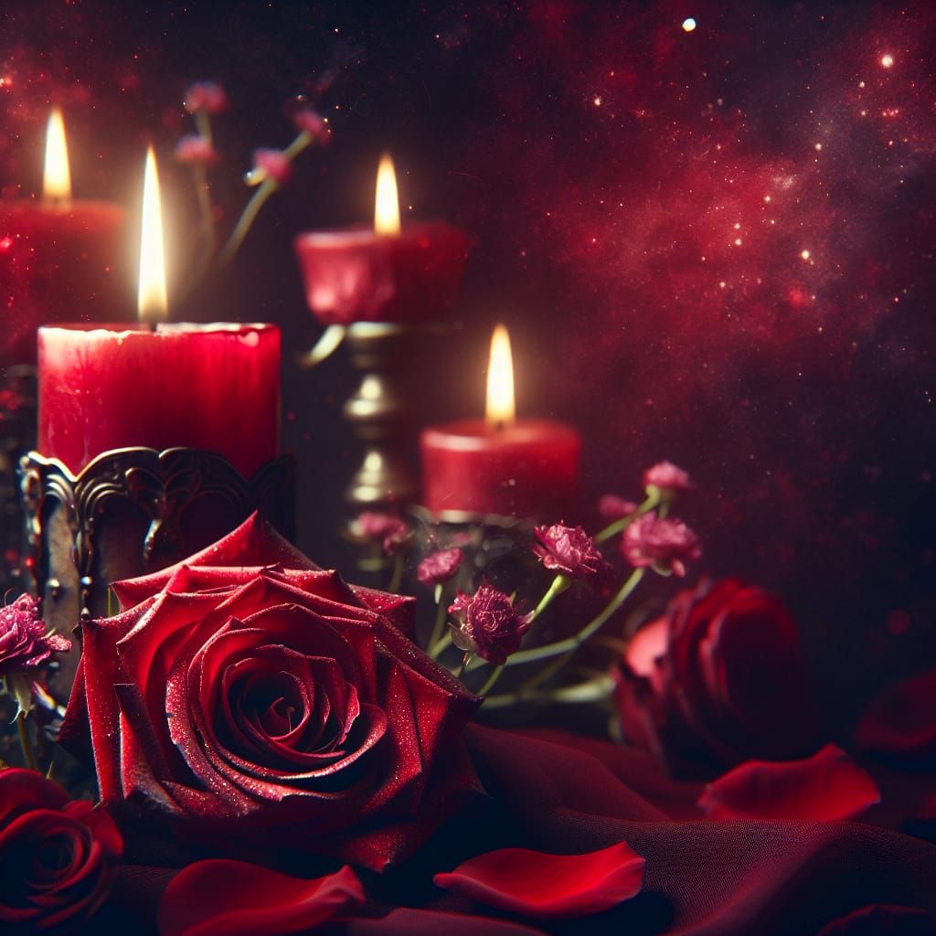 Crimson, velvet, roses, candlelight, passion, embrace, whispers, longing, forever, heart.