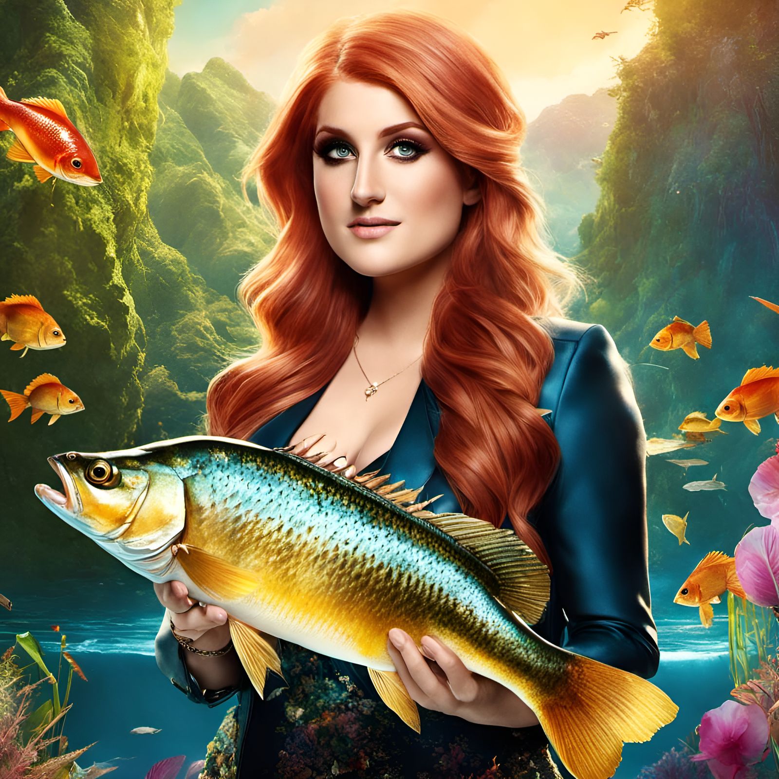 Meghan Trainor Portrait Holding Bass Fish