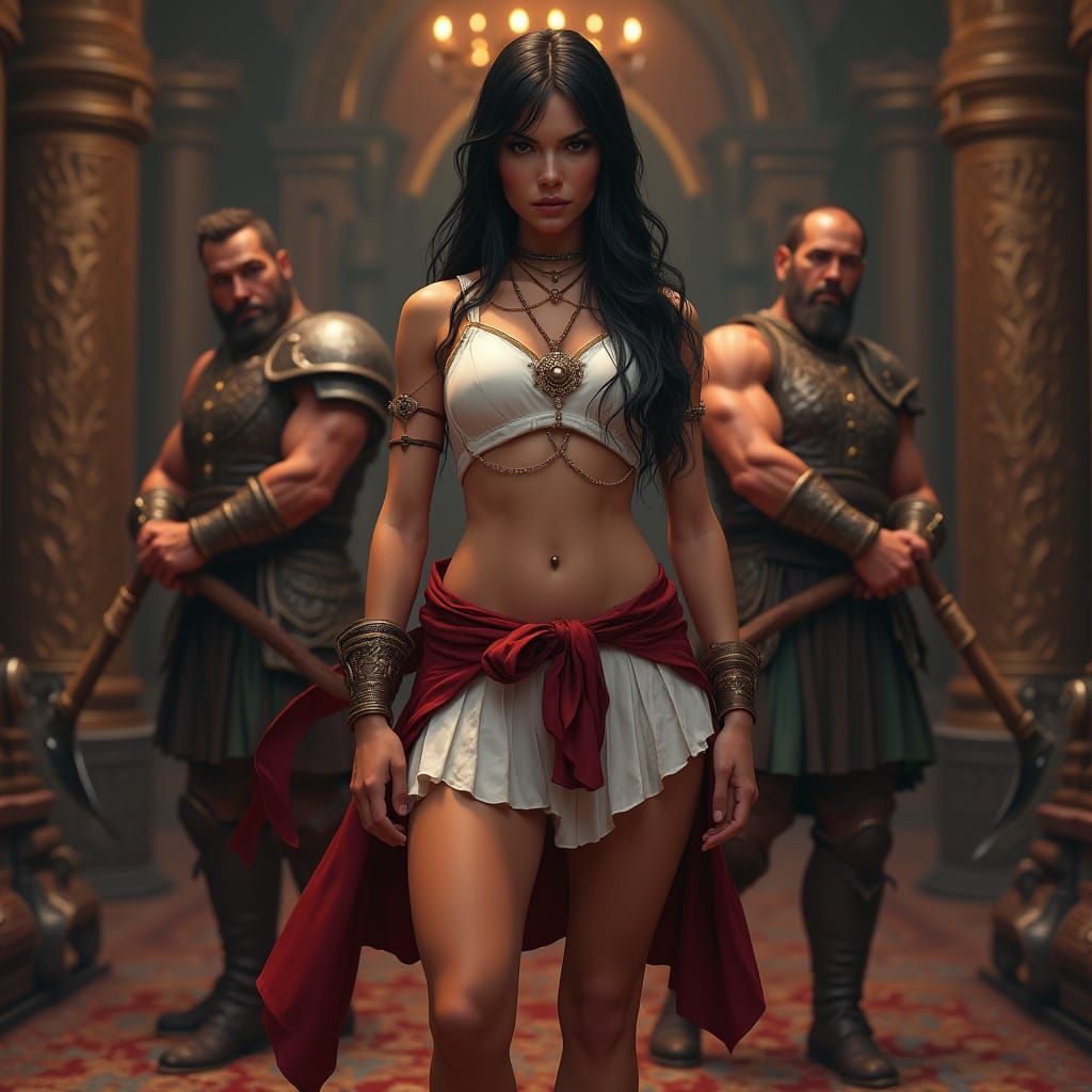 Medieval Noblewoman in Salon, Detailed Matte Painting