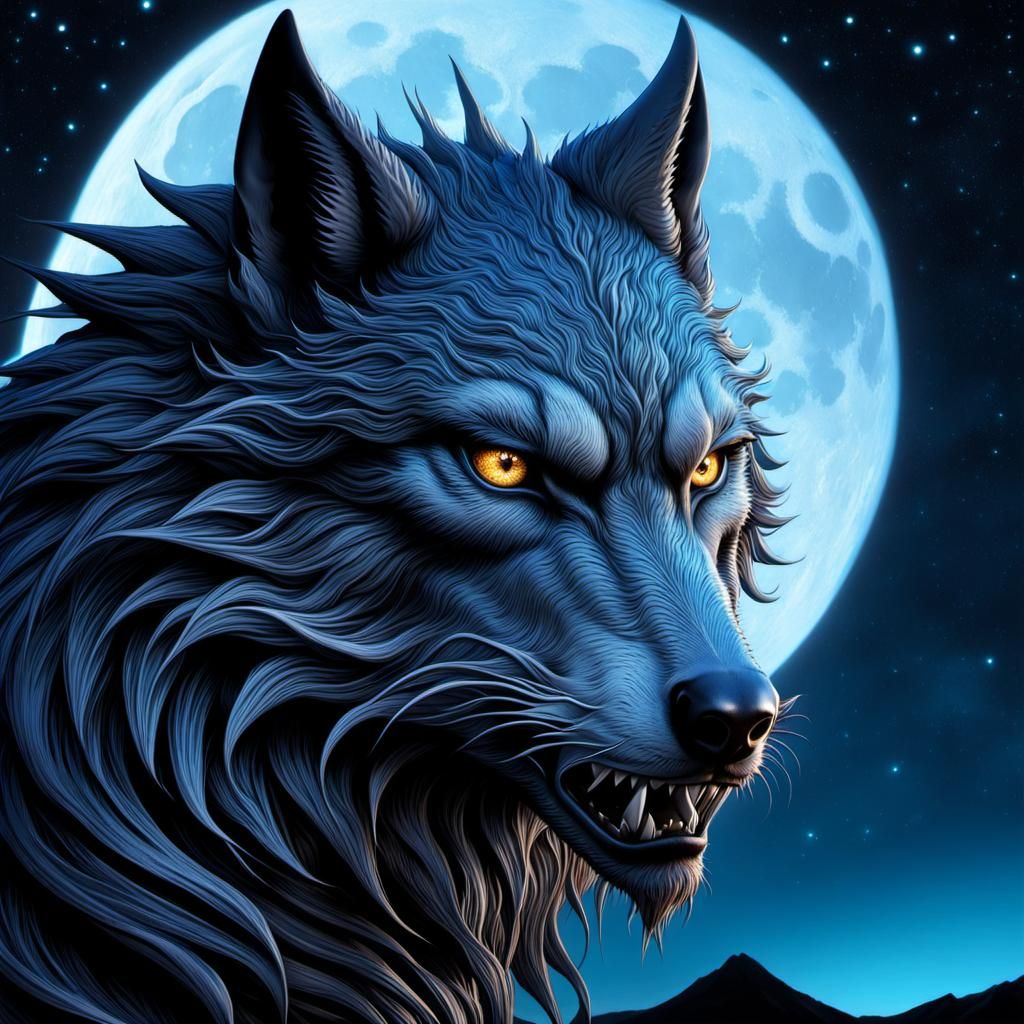 Detailed Lycan Tattoo Design under Starry Sky
