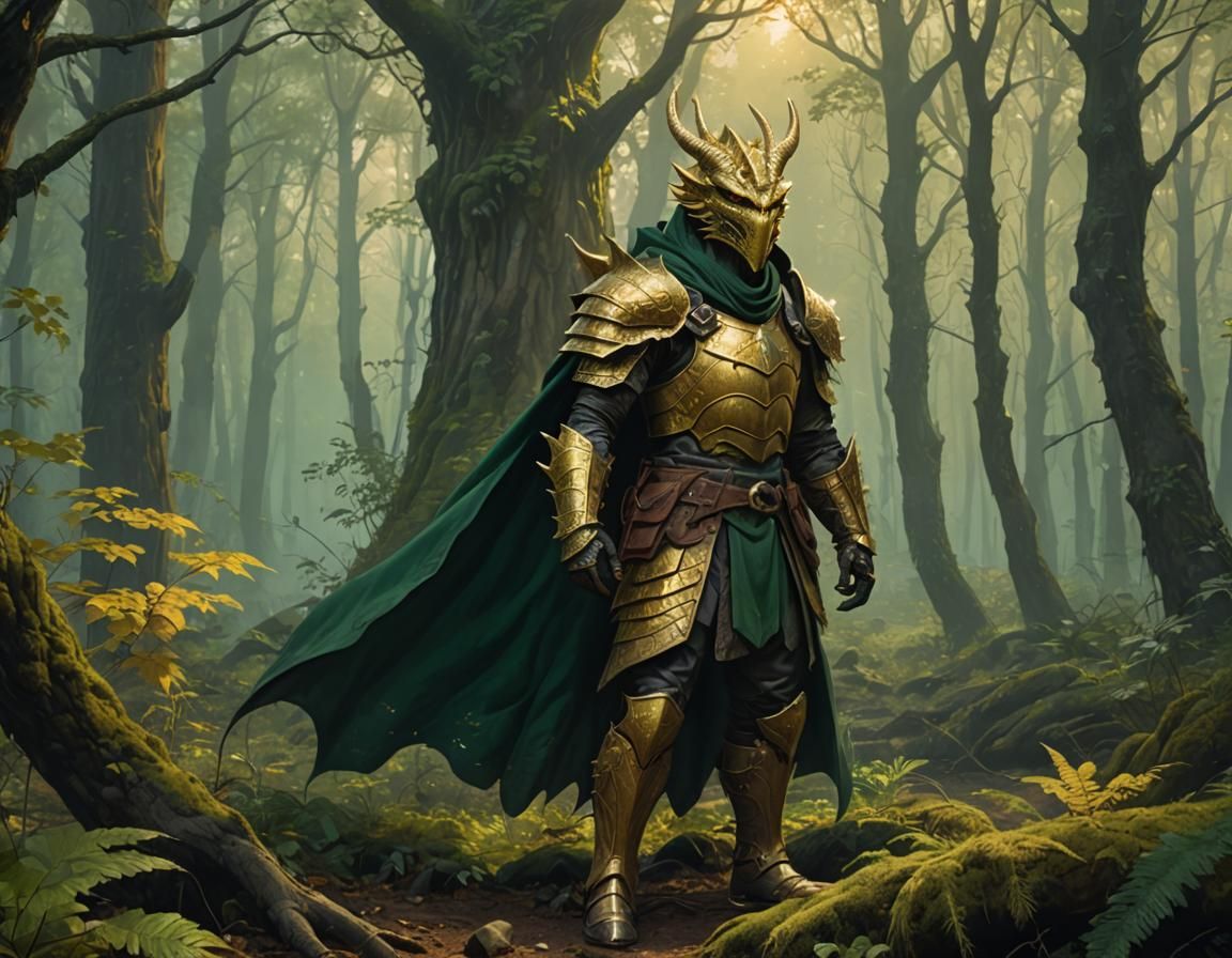 Golden Dragonborn Ranger in Mystical Forest
