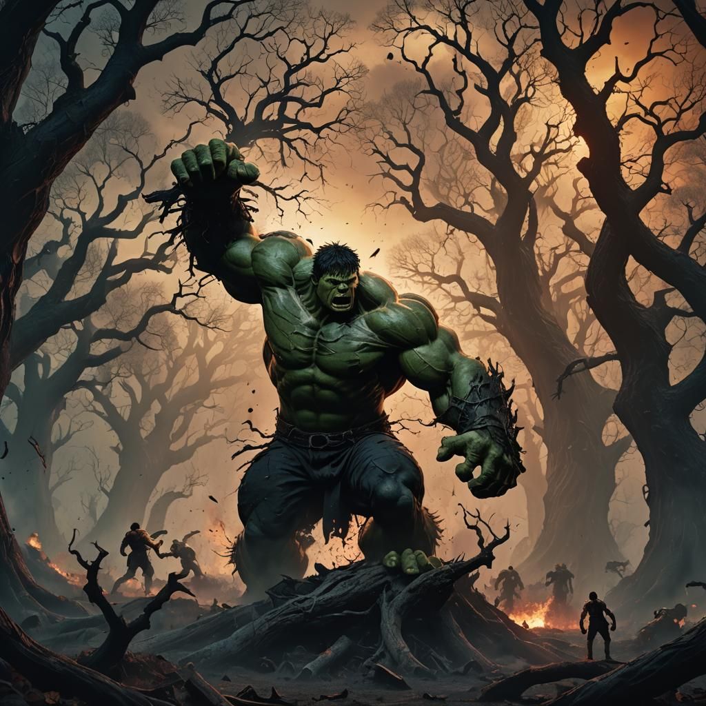 Hulk vs Death in Mystical Realm: Digital Art