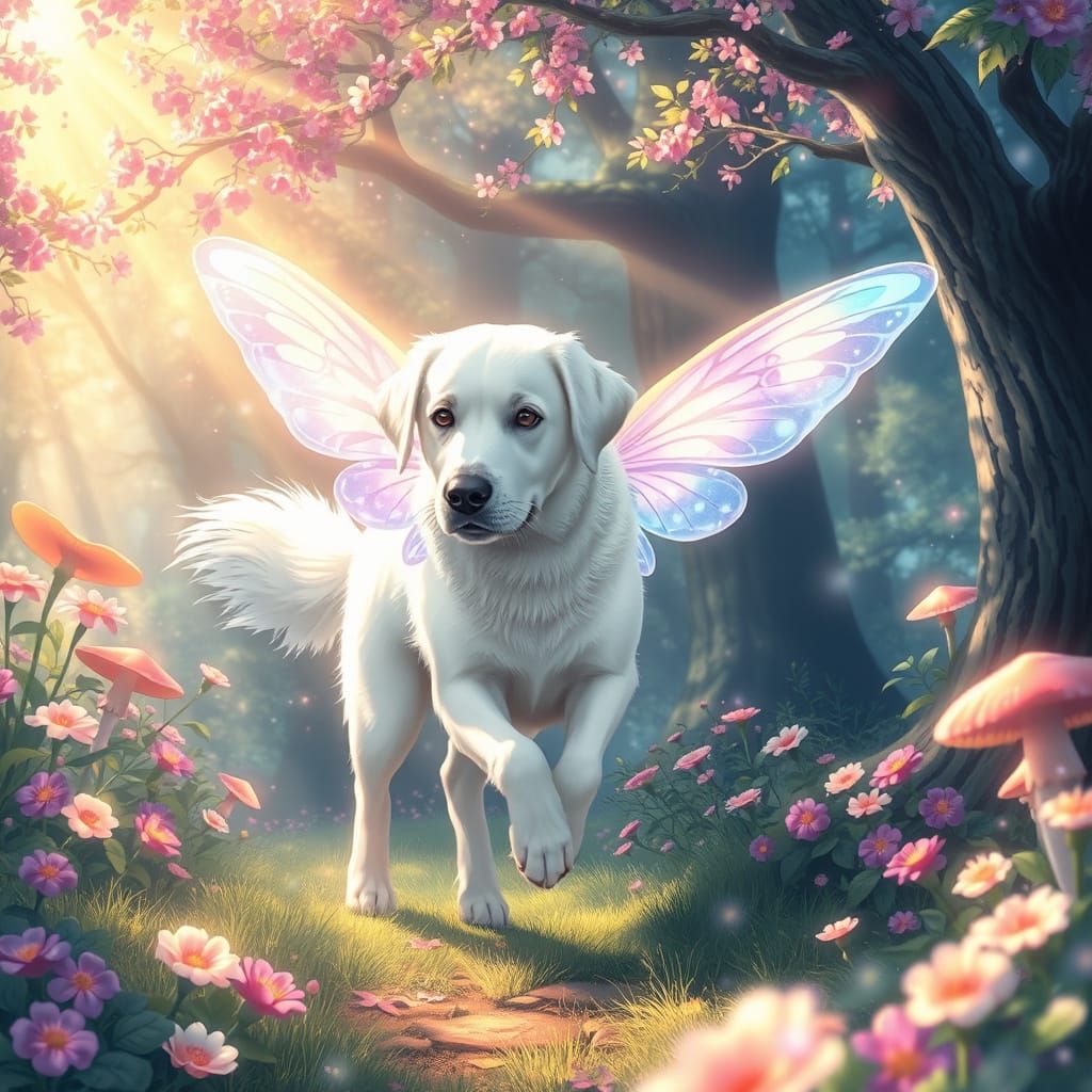 Labrador Retriever Butterfly Hybrid in Fairytale Forest