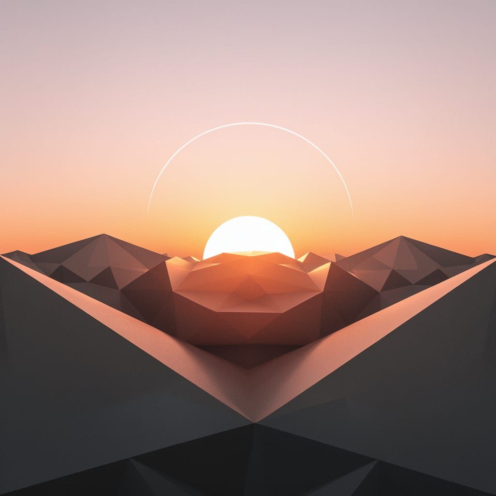 Geometric Sunset Abstraction in Cyberpunk Style