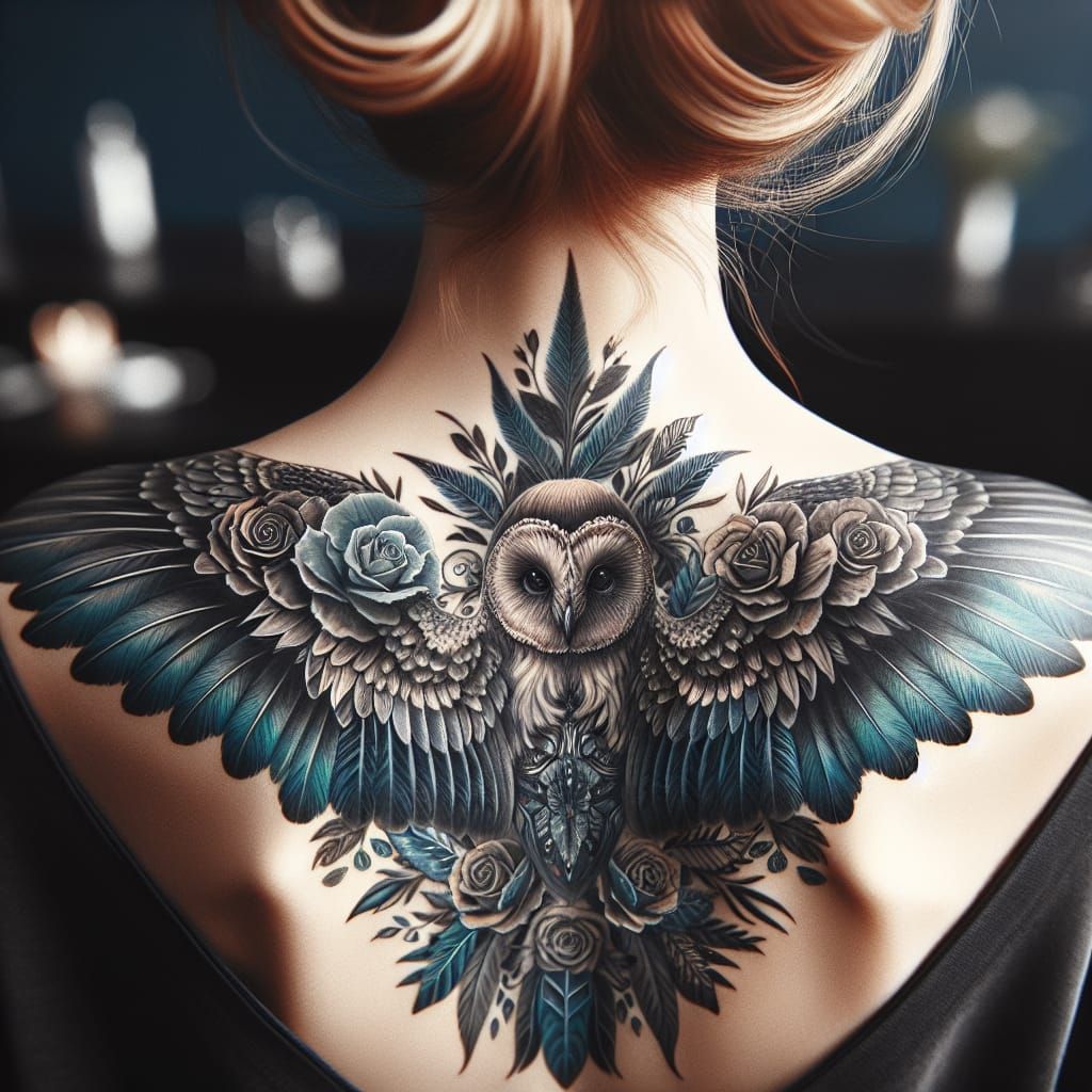 Detailed Wing Tattoo on Woman's Back