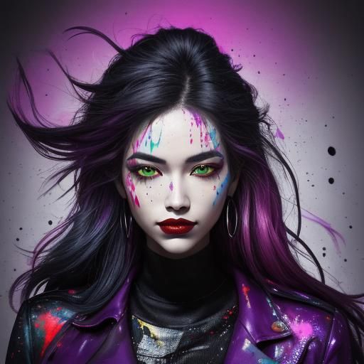 Woman with Feathers in Street Art Style