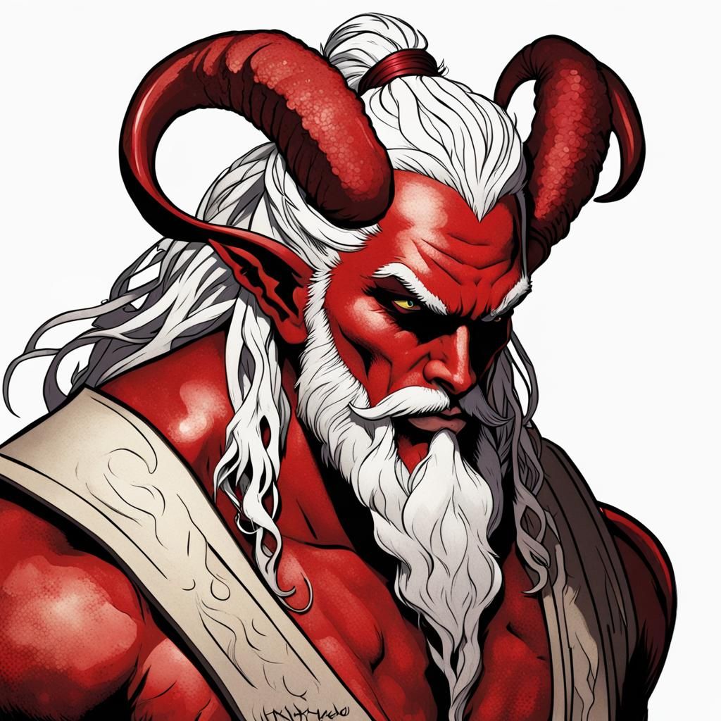 Imposing Tiefling Warrior with Red Dragon, Detailed Matte Pa...