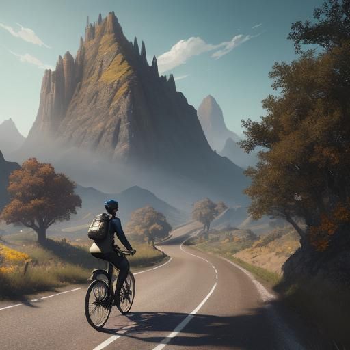 Boy Cycling Down Country Road: Matte Painting