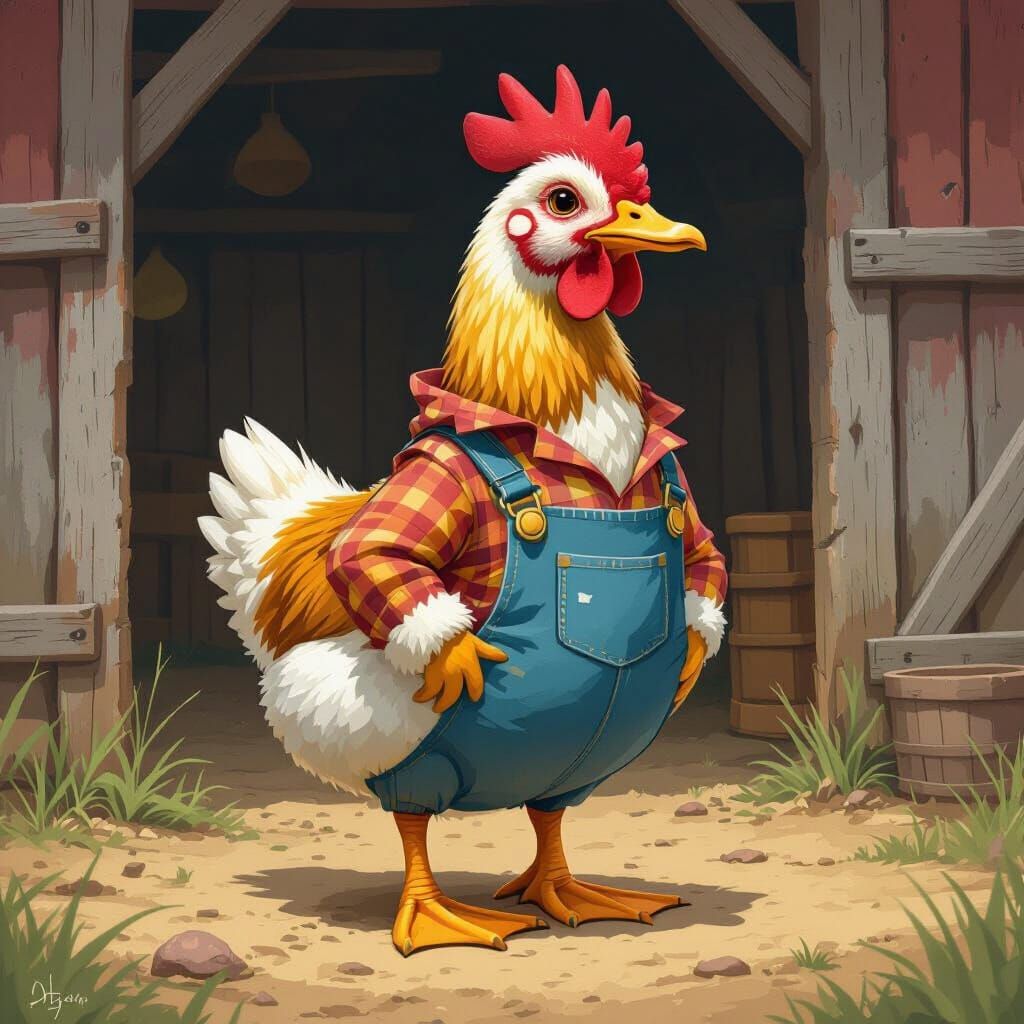 Duck-Chicken Hybrid in Barnyard, Loish Style