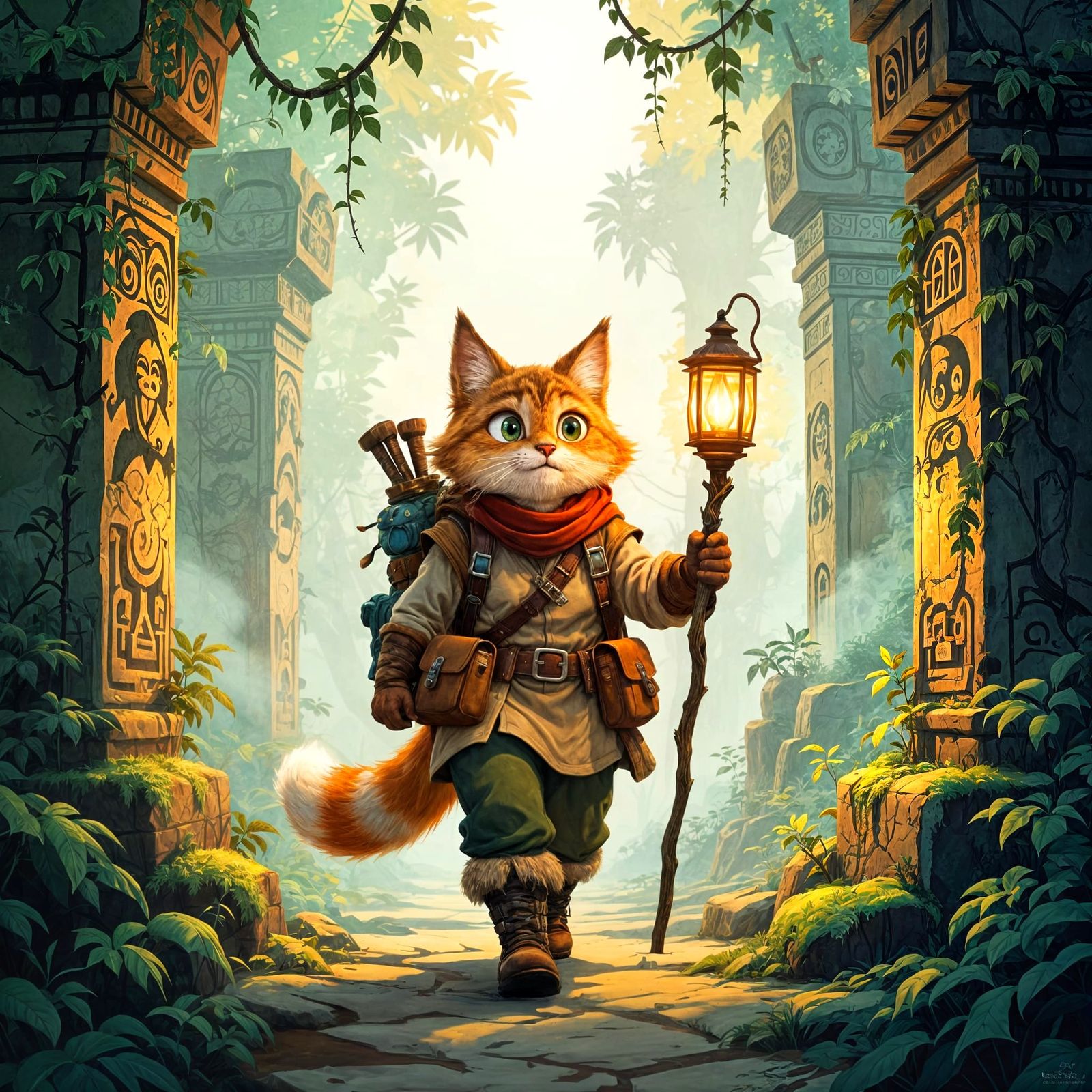 Norwegian Forest Cat Explorer in Jungle Temple