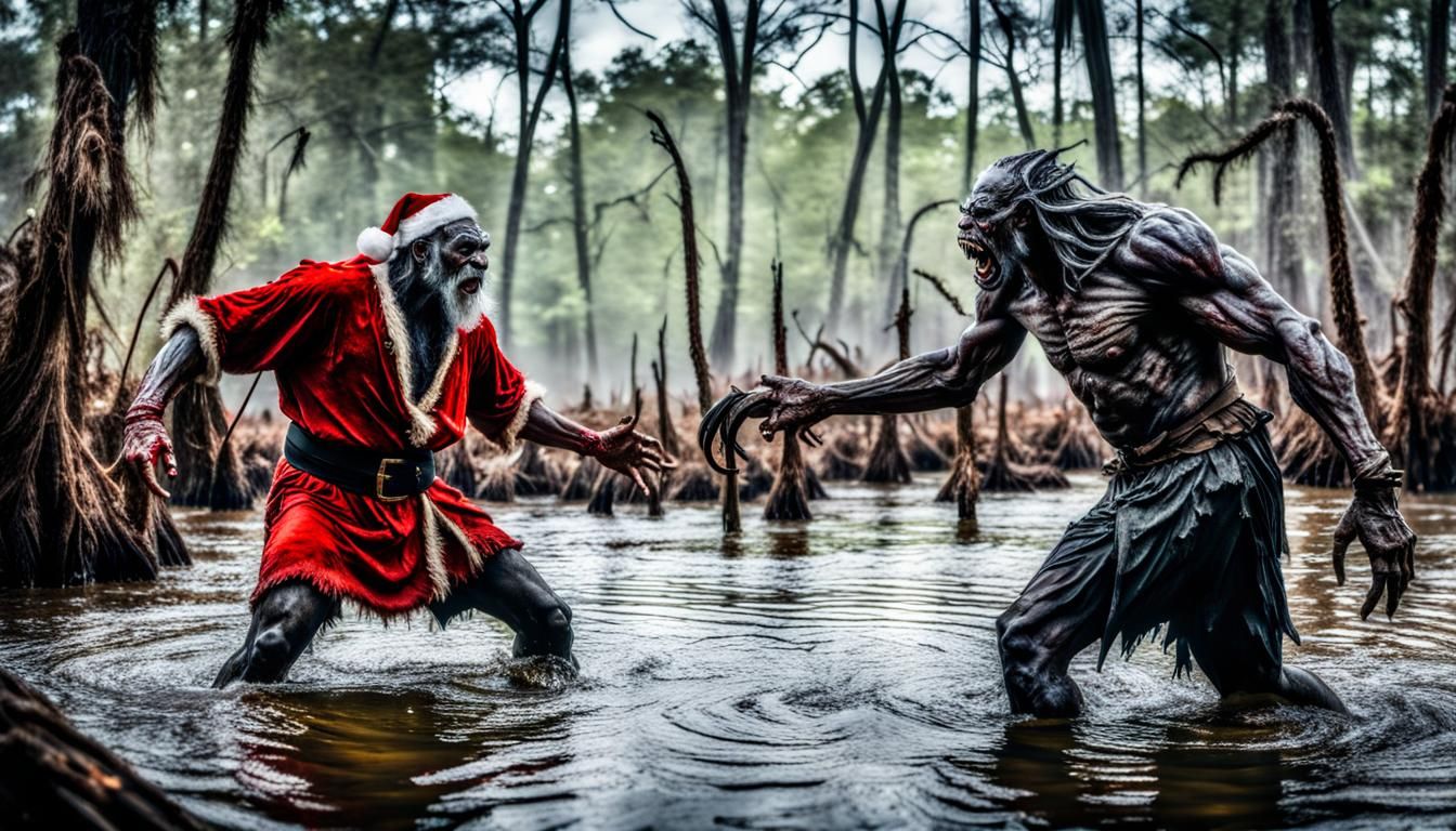 Rougarou vs. Santa in Louisiana Swamp