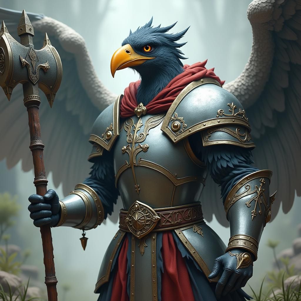 Armored Bird Warrior Paladin in Mystical Realm