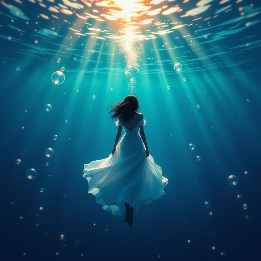 Submerged Figure Amidst Luminous Depths