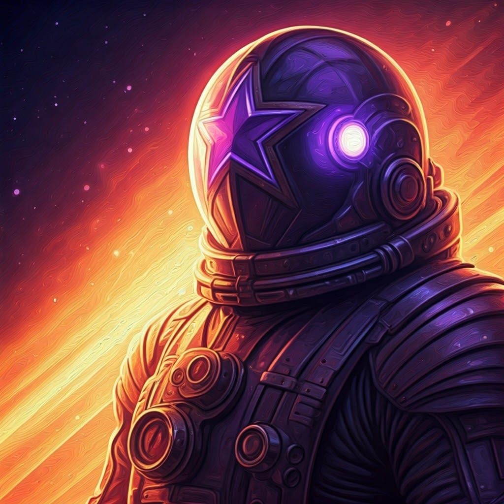 Retrofuturistic Space Hero in Purple and Orange