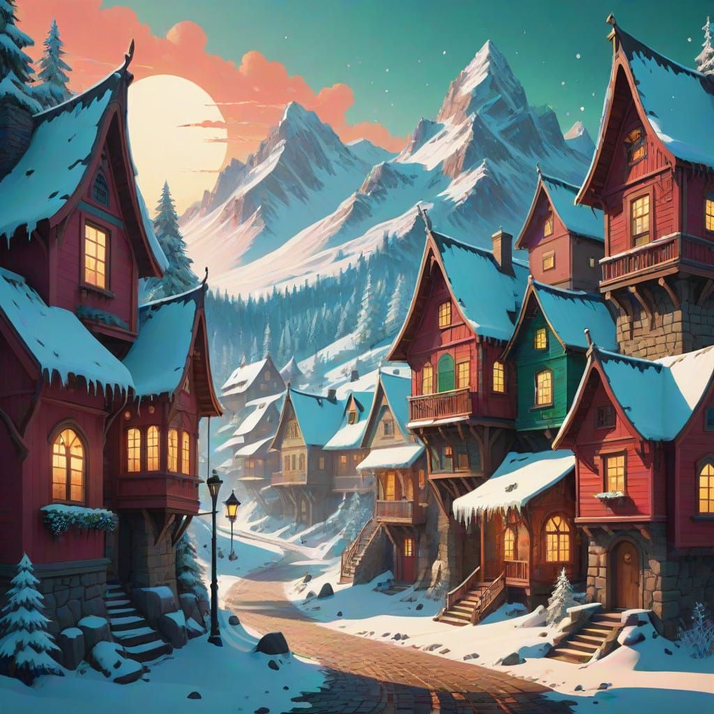 Serene Winter Village with Whimsical Flair