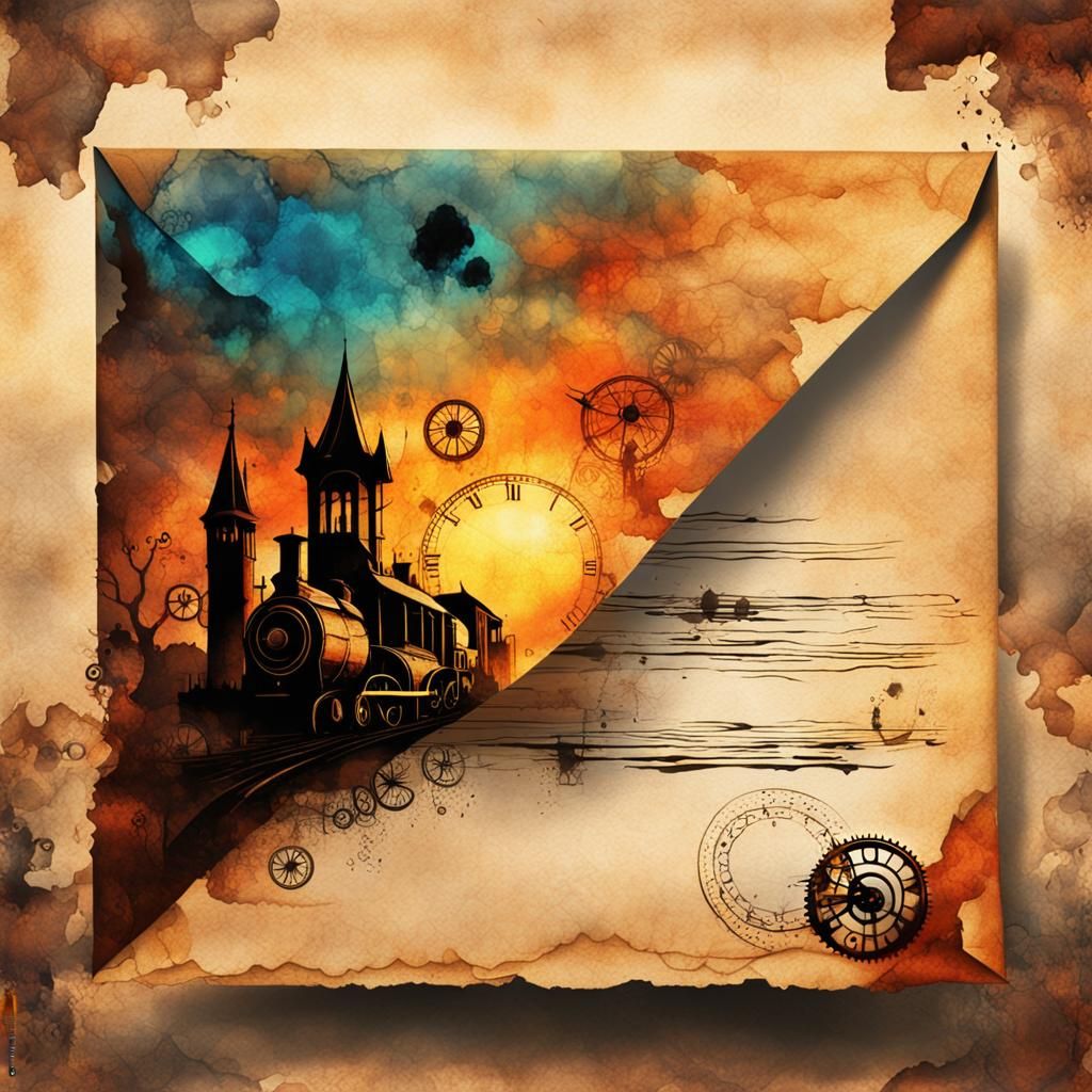 Steampunk Envelope in European Ink Painting Style