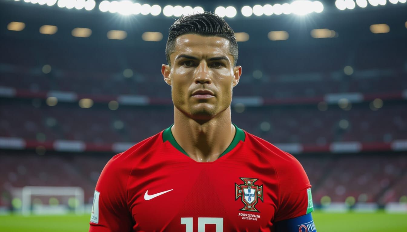 Realistic Footballer in Glowing Stadium