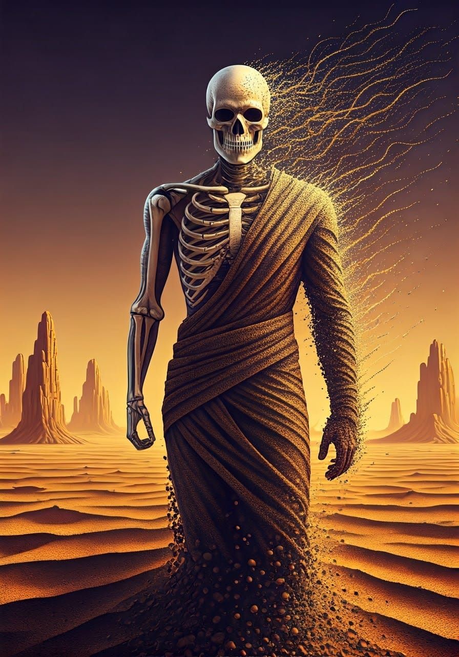 Surreal Pointillist Human Dissolving into Dots