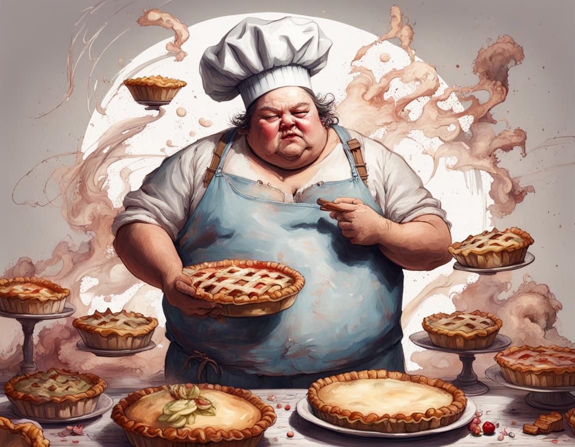 Pie Eating Contest: Digital Baker Illustration