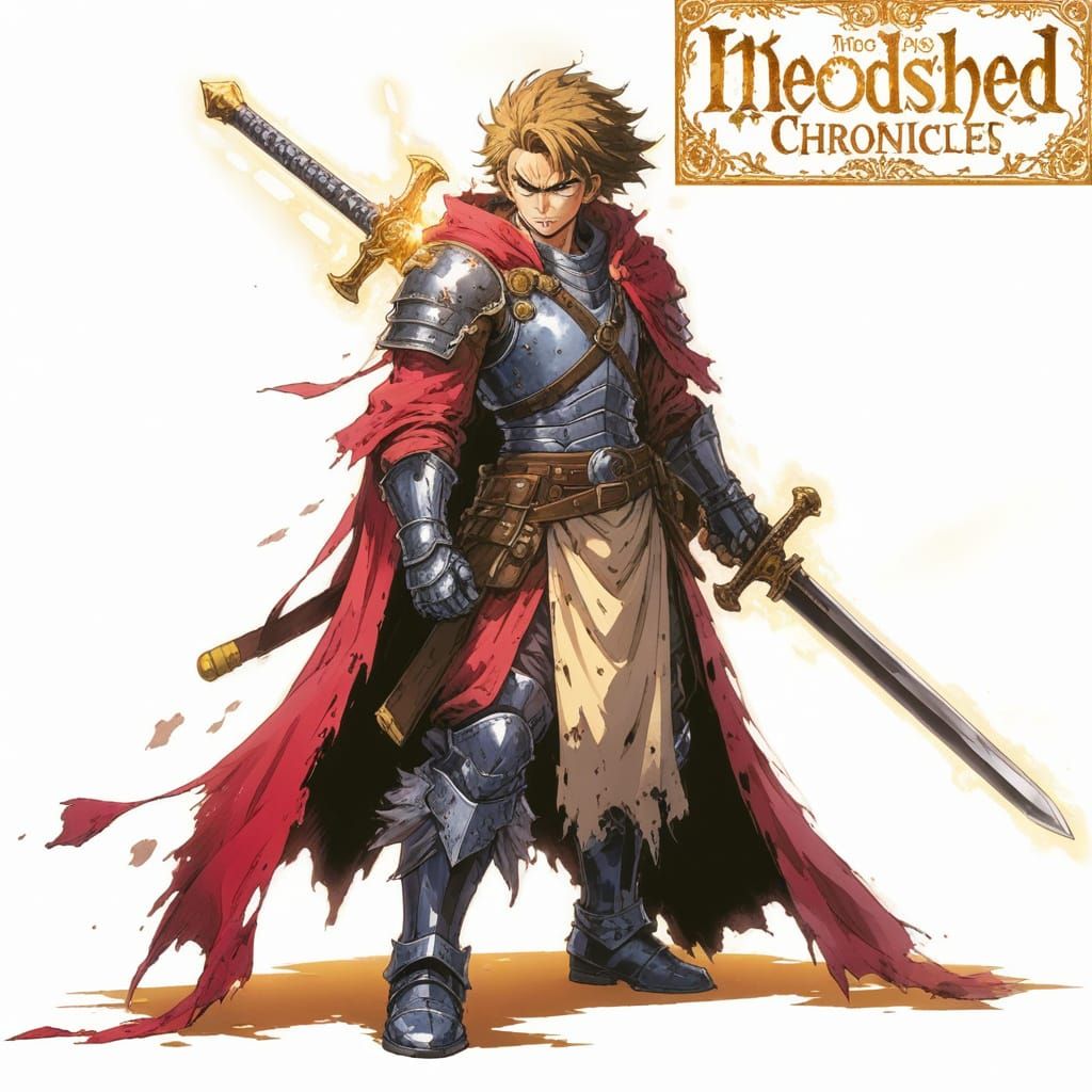Epic Anime Swordsman with Glowing Sword and Tattered Cape