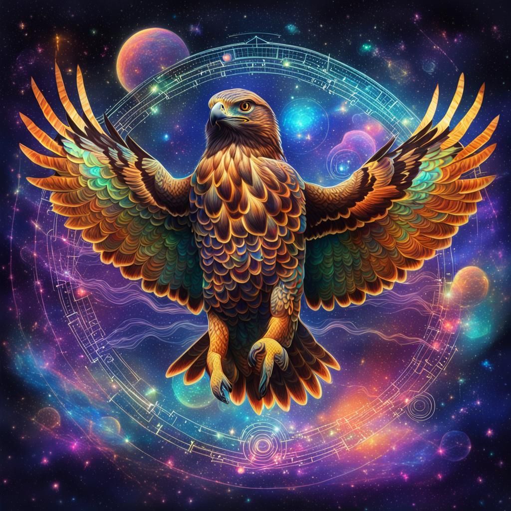 Holographic Hawk Astral Cosmic Illustration
