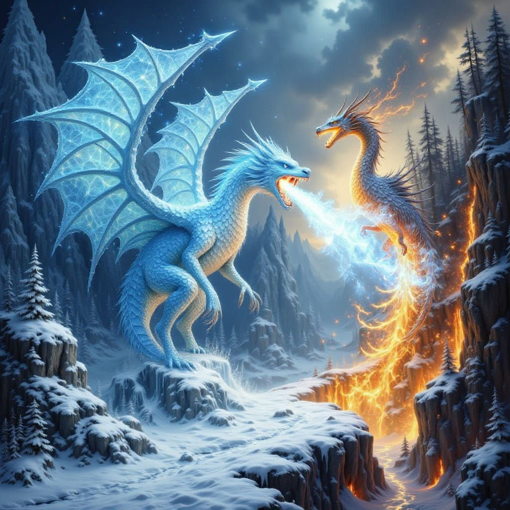 Ice Dragon Transitions Through Portal to Lava World