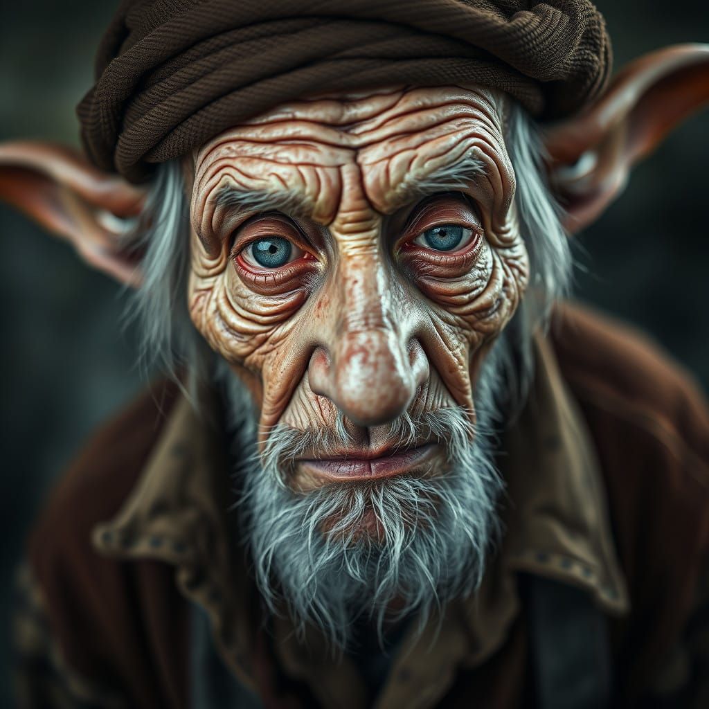 Mysterious Goblin Portrait in Distressed Clothing