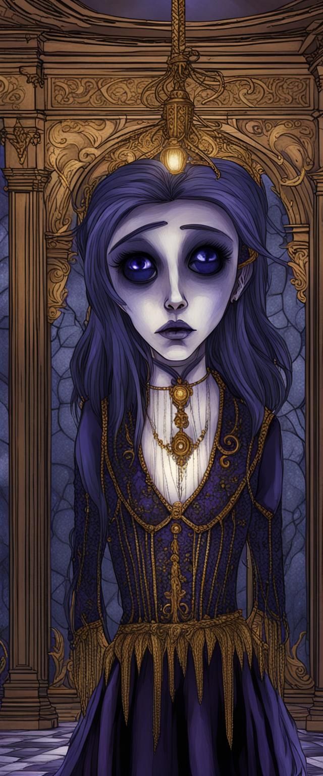 Mysterious Figure in Gothic Ballroom: Dark Fantasy Art