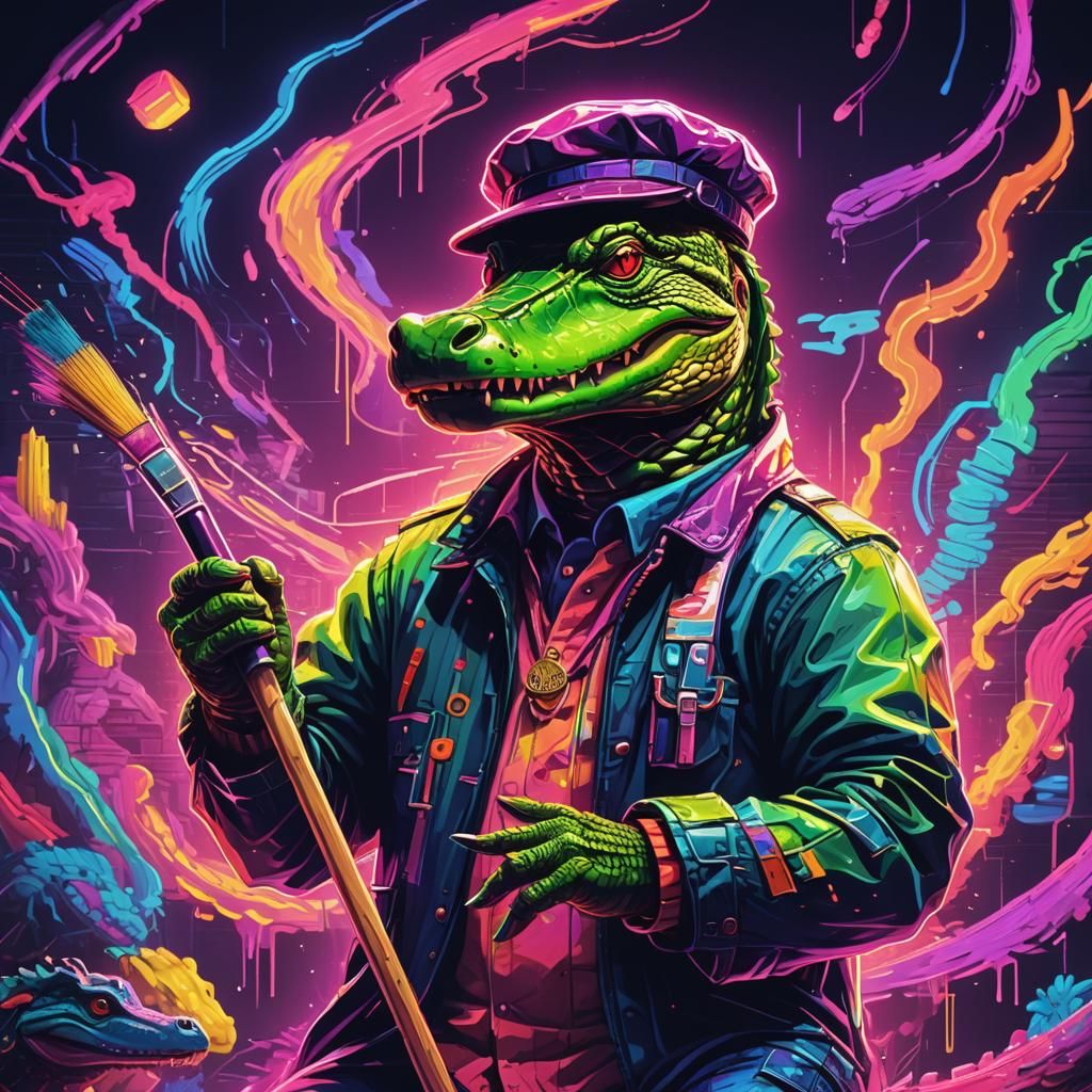 Catholic Alligator Paints Alligator Moses in Synthwave Neon ...