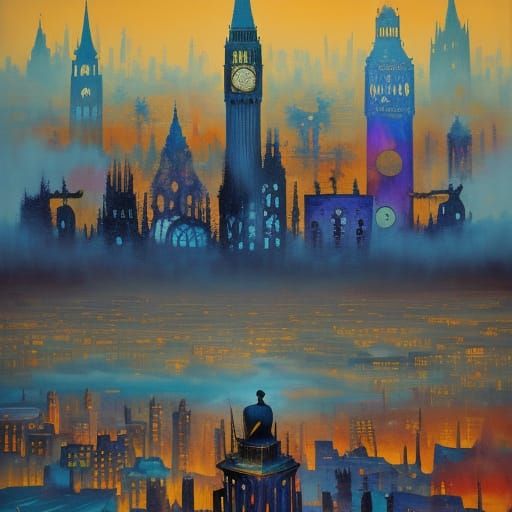 Surreal Person in Cityscape as Oil Painting