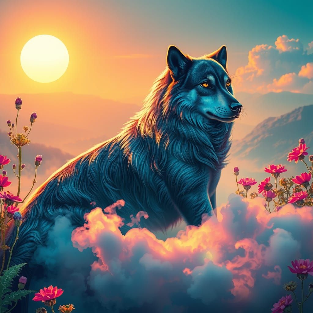 Dog in Ethereal Dreamscape: Hyper-Realistic Matte Painting
