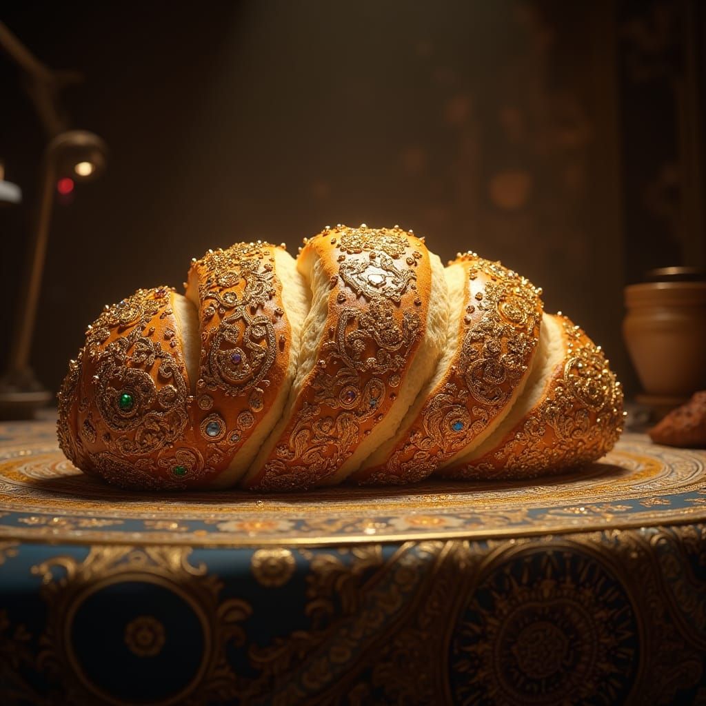 Ornate Jeweled Bread on Baroque Table