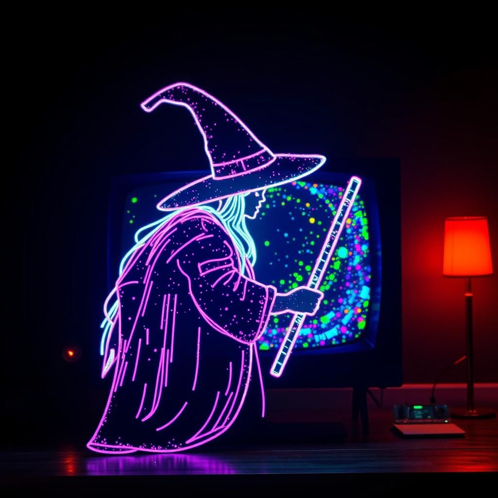 Chromatic Glitch Witch in Hyperrealistic Style