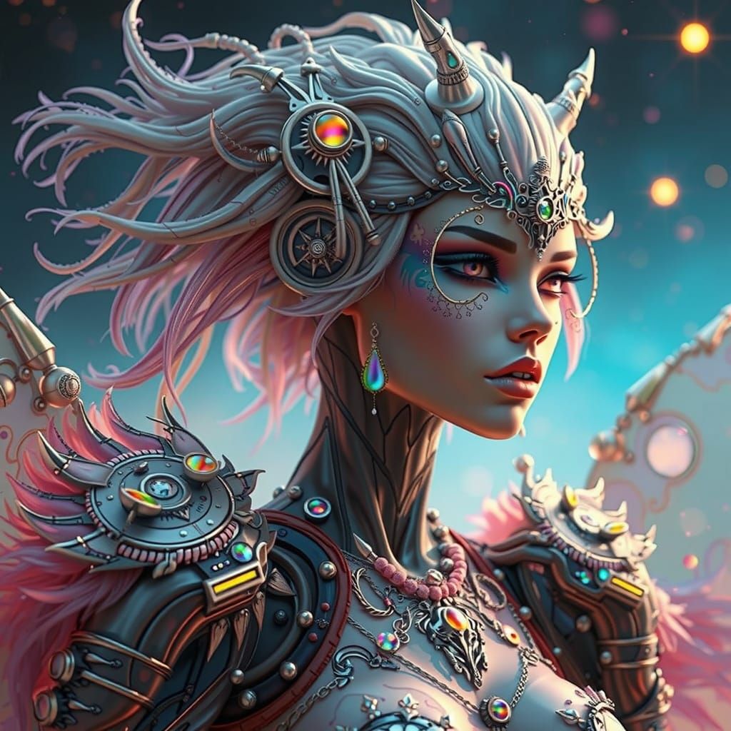 Ethereal Cosmic Goddess with Chrome Base and Rainbow Sheen