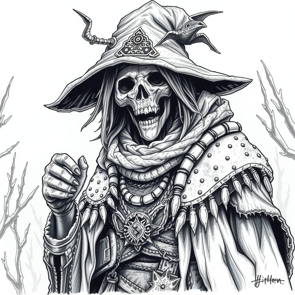 Post-Apocalyptic Witch Doctor in Alcohol Ink Style