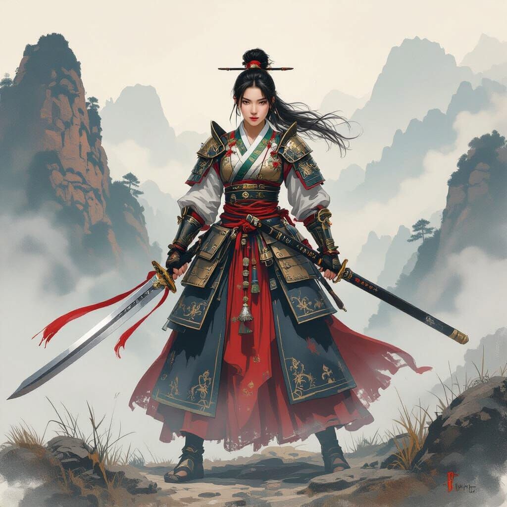 Fierce Korean Warrior in Hanbok Armor