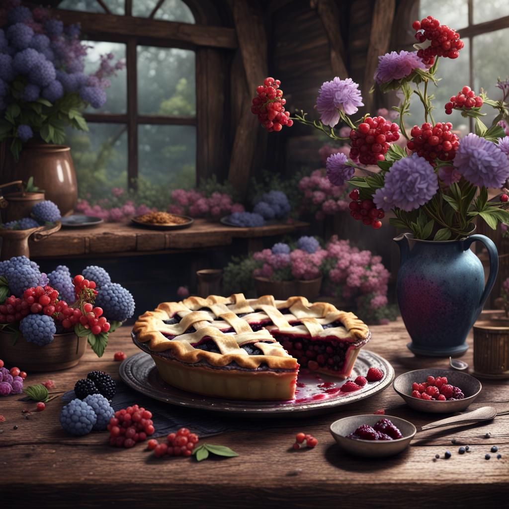 Berry Pie Still Life in Detailed Matte Painting