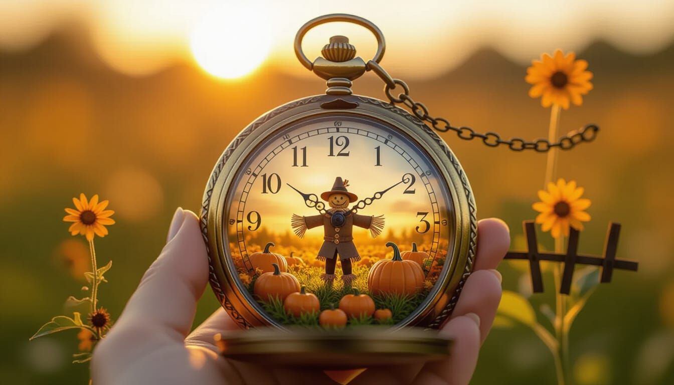Miniature Autumn Pumpkin Patch Inside Pocket Watch