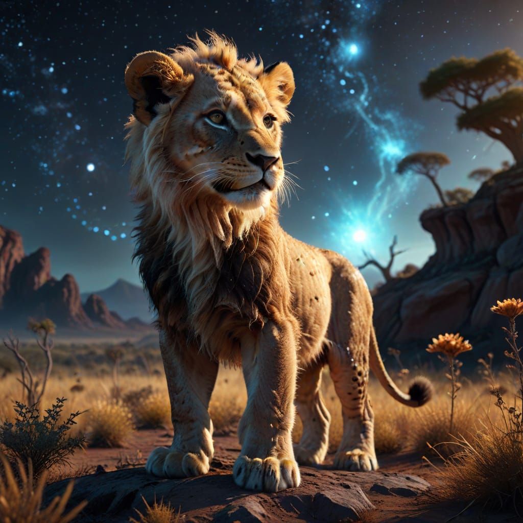 Majestic Lion Cub on Alien Savanna
