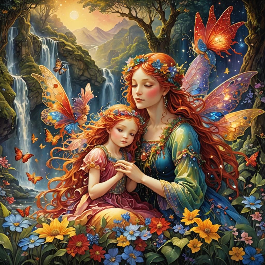 Enchanted Fairy Mother and Daughter in Magical Forest