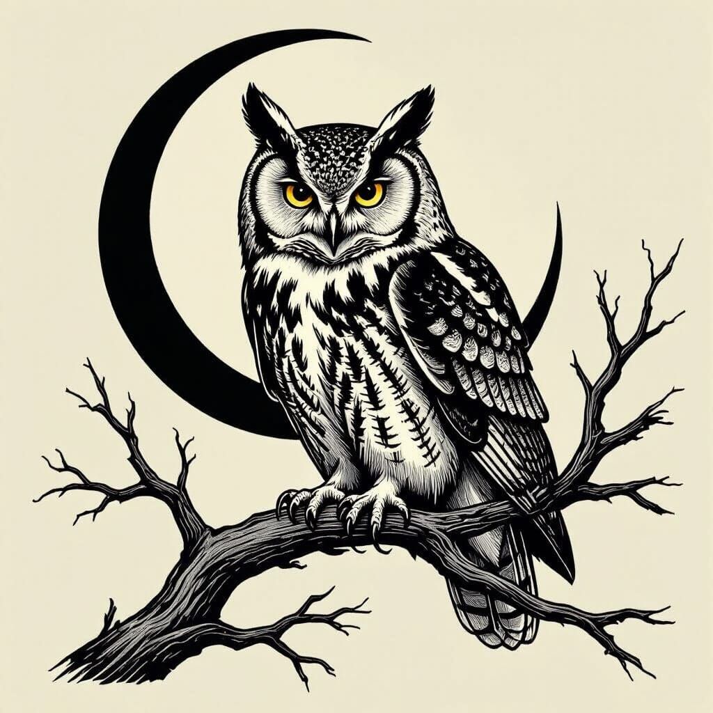 Detailed Owl Line Art for Pyrography