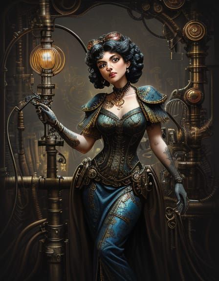 Steampunk Betty Boop in Gilded Industrial Fantasy