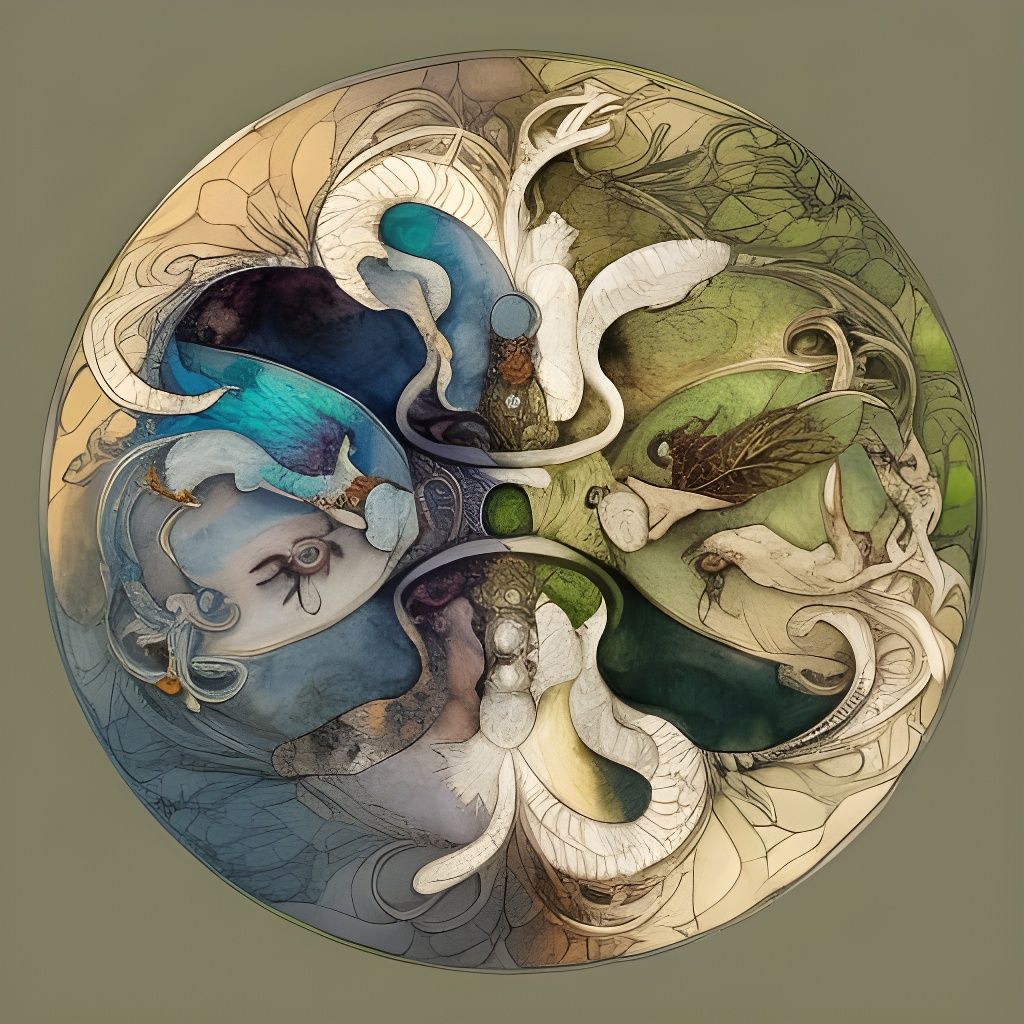 Life and Death Embrace in Yin-Yang Aquarel