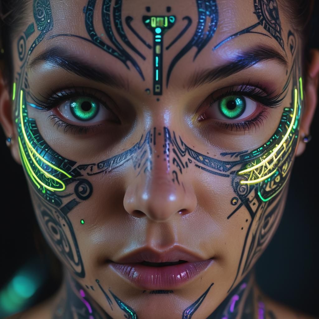Neon Biometric Portrait in Futuristic Cyberpunk Style