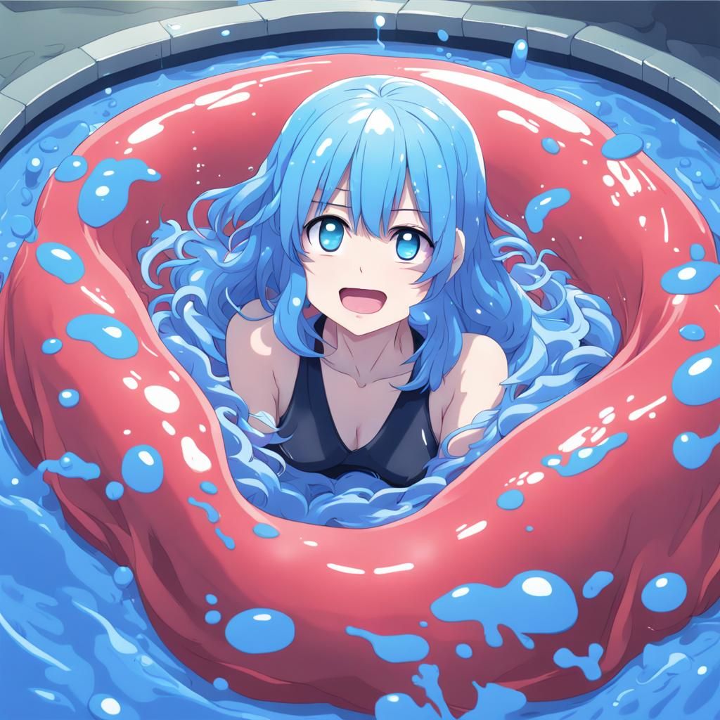 Anime Blue Slime Girl with Evil Smile
