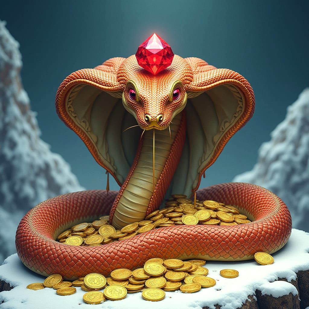 Shesh Naag Guarding Treasure in Snowy Mountains